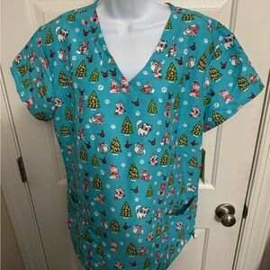 Women’s Gabby Brooke Holiday Christmas Cats & Dogs Scrub Top NWT VET gift LRG